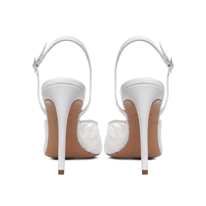 Thumbnail of Ines White Lace Slingbacks - Premium Collection image