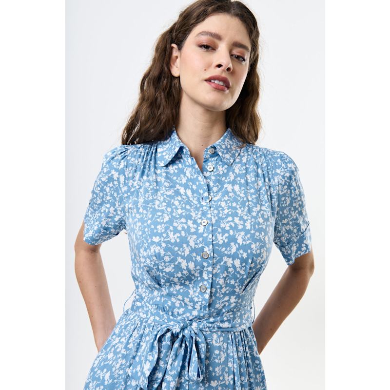 knee length dresses for ladies MEGAN SHORT SLEEVE TIE-FRONT MIDI SHIRT DRESS main image 0