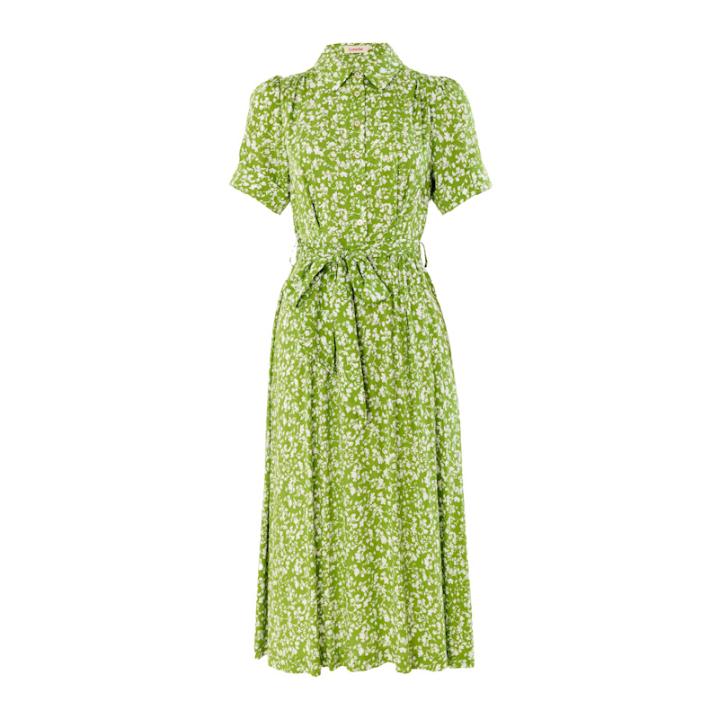 Inesa Negative Floral Print Short Sleeve Midi Shirtdress Green