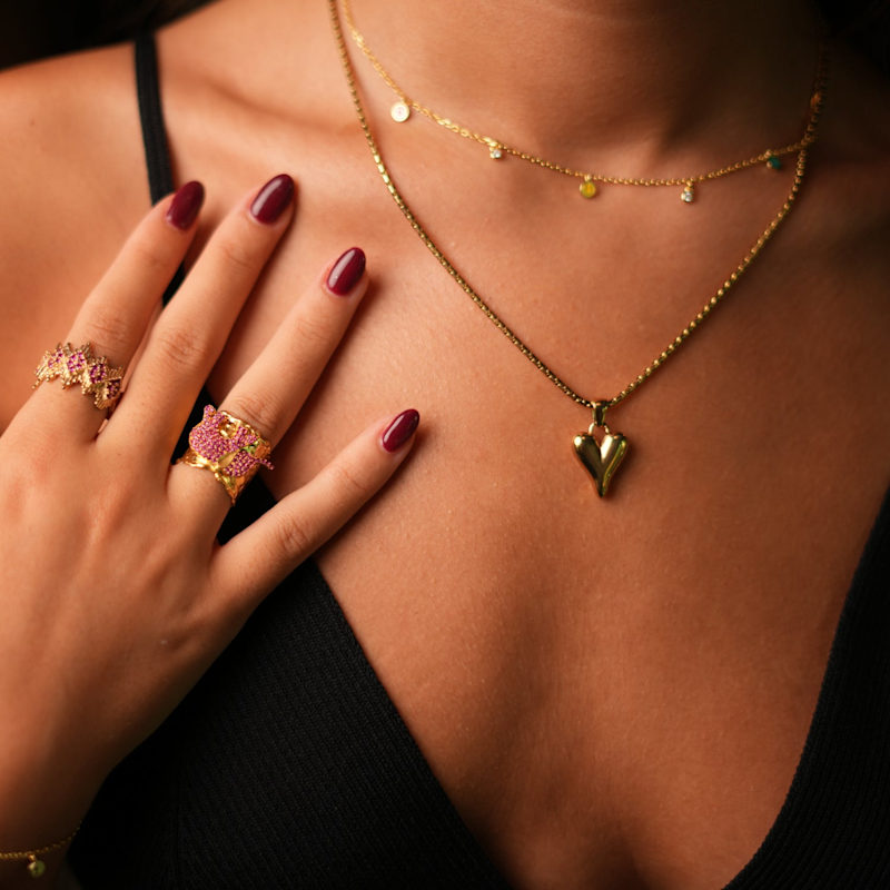 Thumbnail of Infinite Love Heart Pendant Gold Statement Necklace - Gold image