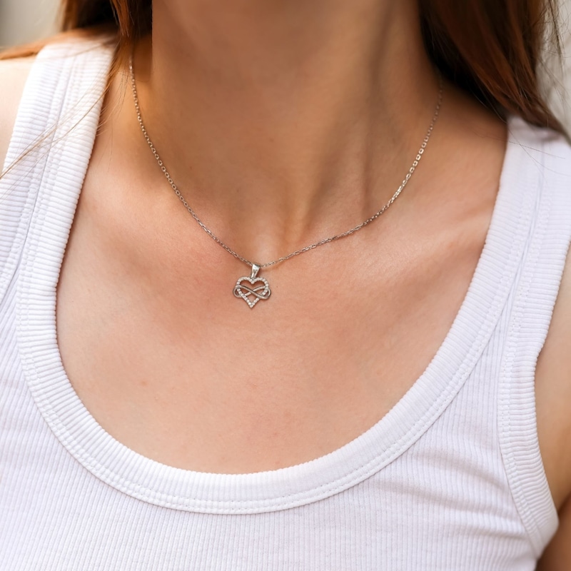 Thumbnail of Infinity Heart Love Sterling Silver Pendant Necklace - Silver image