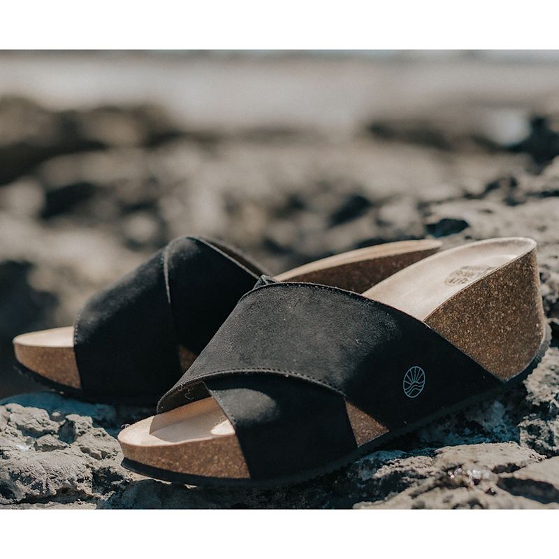 Thumbnail of Inis - Vegan Wedge Crossover Platform Slider - Black image