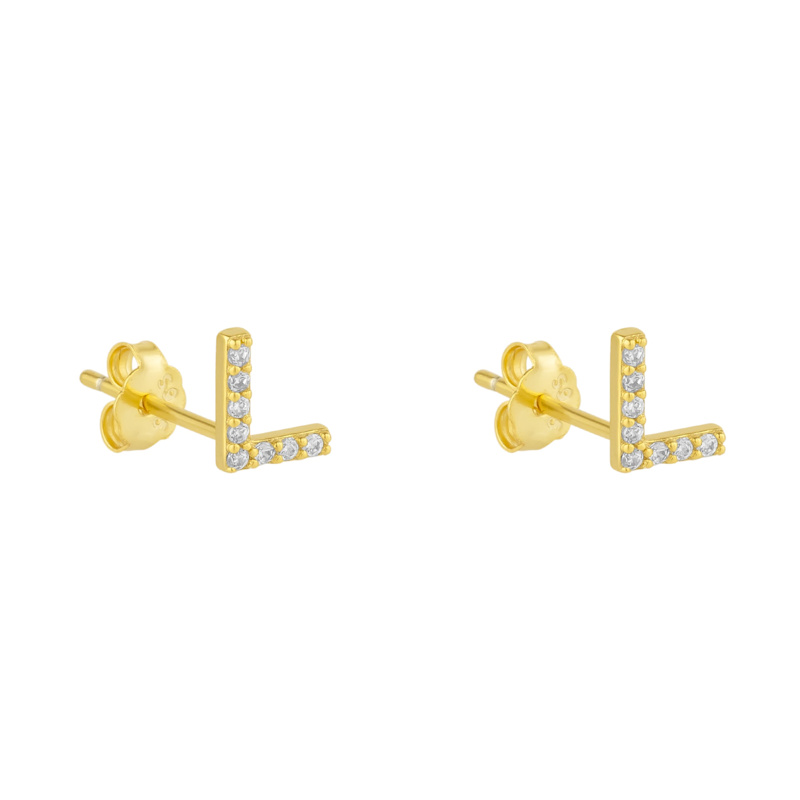 Thumbnail of Initial Letter Stud Earrings Sterling Silver In 18K Gold Plated - Pair image