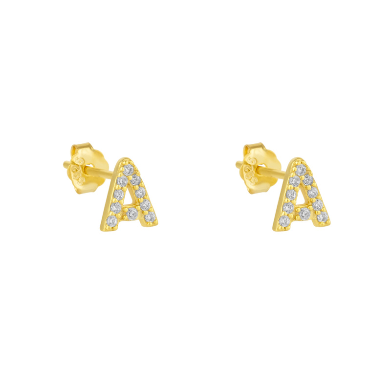 Thumbnail of Initial Letter Stud Earrings Sterling Silver In 18K Gold Plated - Pair image