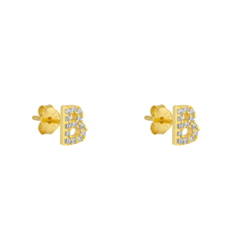Thumbnail of Initial Letter Stud Earrings Sterling Silver In 18K Gold Plated - Pair image