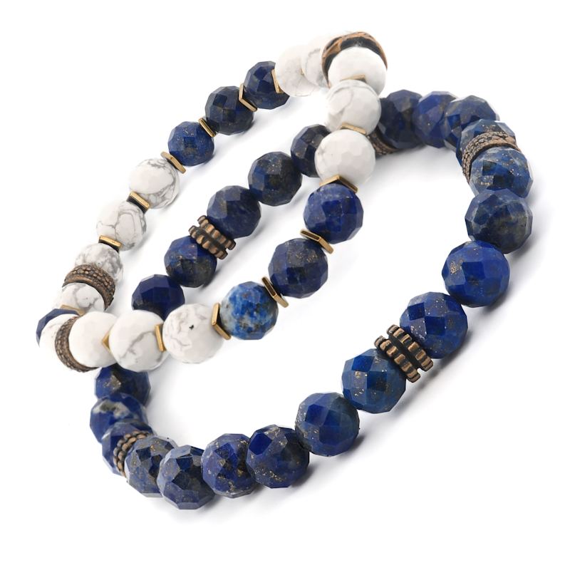 Thumbnail of Inner Power Lapis & Howlite Men’S Beaded Bracelet Set - Blue image