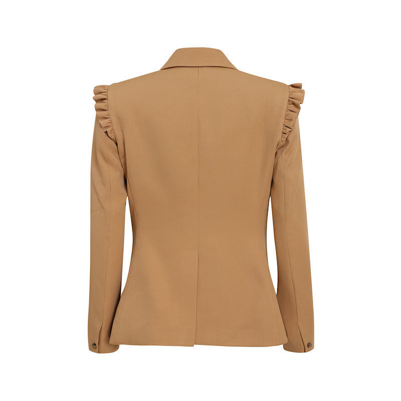 Thumbnail of Integrity Shoulder Frill Detail Jacket For Women - Camel Brown image