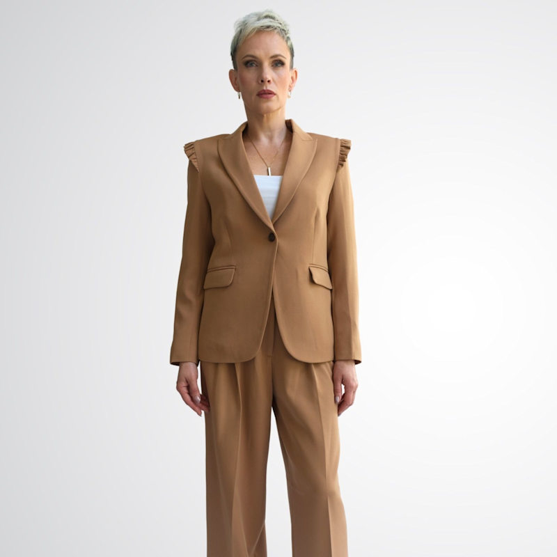Thumbnail of Integrity Shoulder Frill Detail Jacket For Women - Camel Brown image