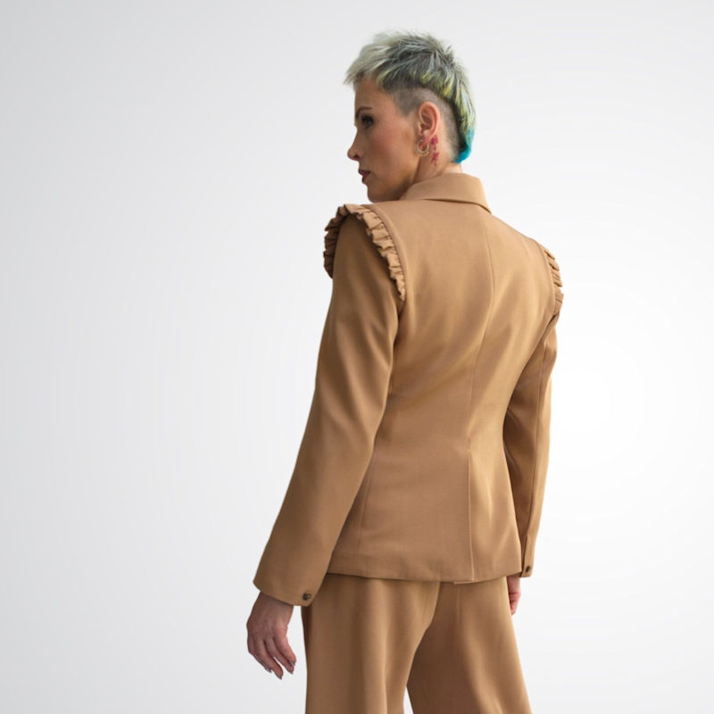 Thumbnail of Integrity Shoulder Frill Detail Jacket For Women - Camel Brown image