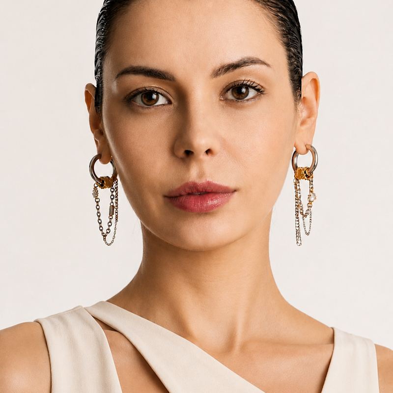 Thumbnail of Interference Chain Hoop Earrings image