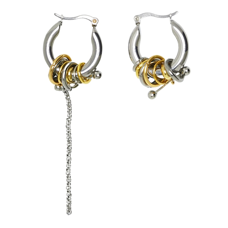 Thumbnail of Interlock Asymmetric Stainless Steel Hoop Earrings image