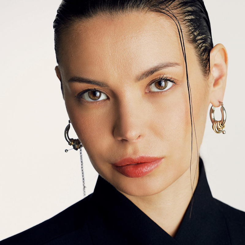 Thumbnail of Interlock Asymmetric Stainless Steel Hoop Earrings image