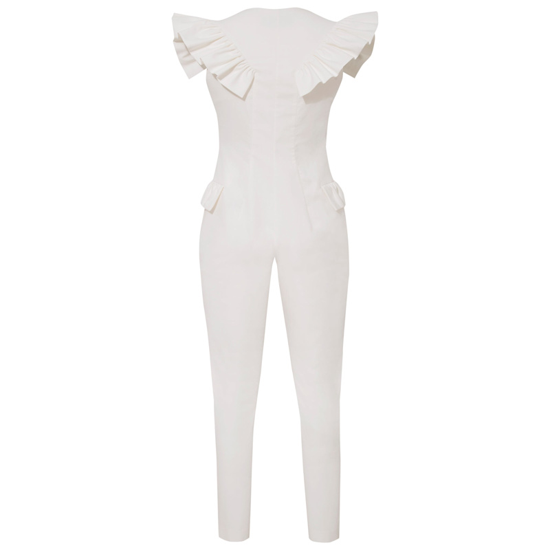 Thumbnail of Ruffled Sleeve Tuxedo Jumpsuit - White image