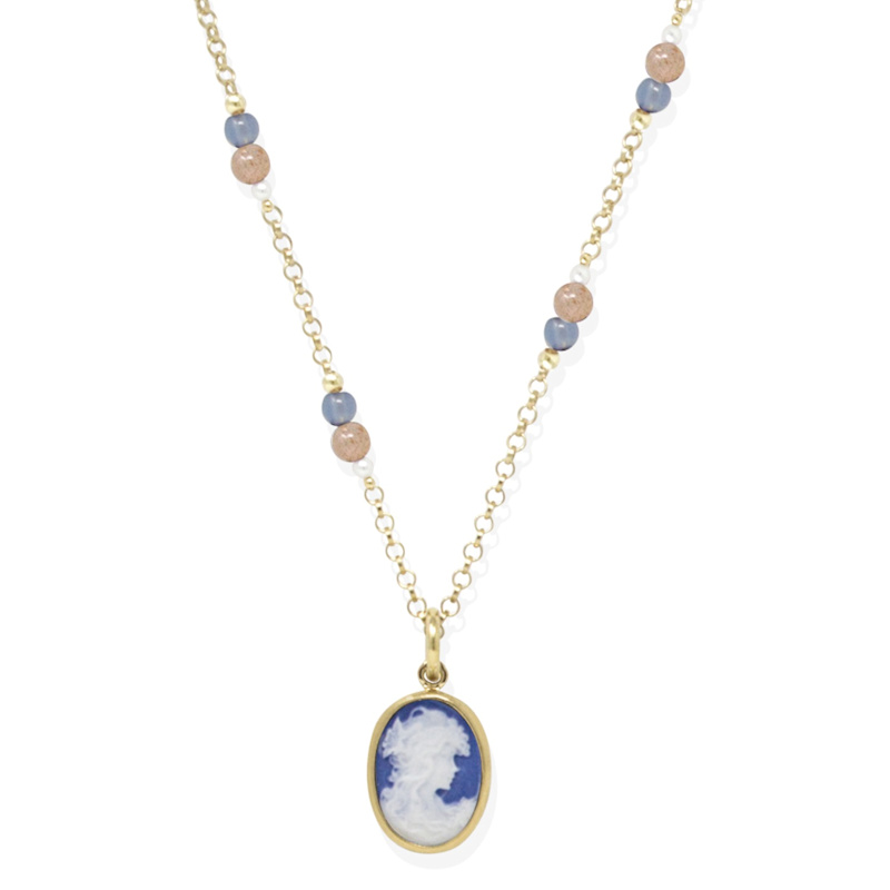 Thumbnail of Little Lovelies Gold-Plated Blue Cameo Necklace image