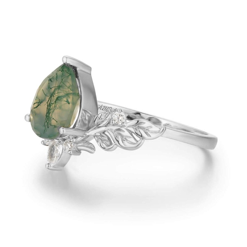 Thumbnail of Dewdrop Moss Agate Ring White Gold Vermeil© image