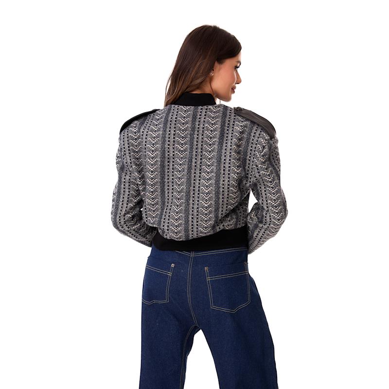 Thumbnail of Ira Wool Bomber Jacket In Navy Patterns image