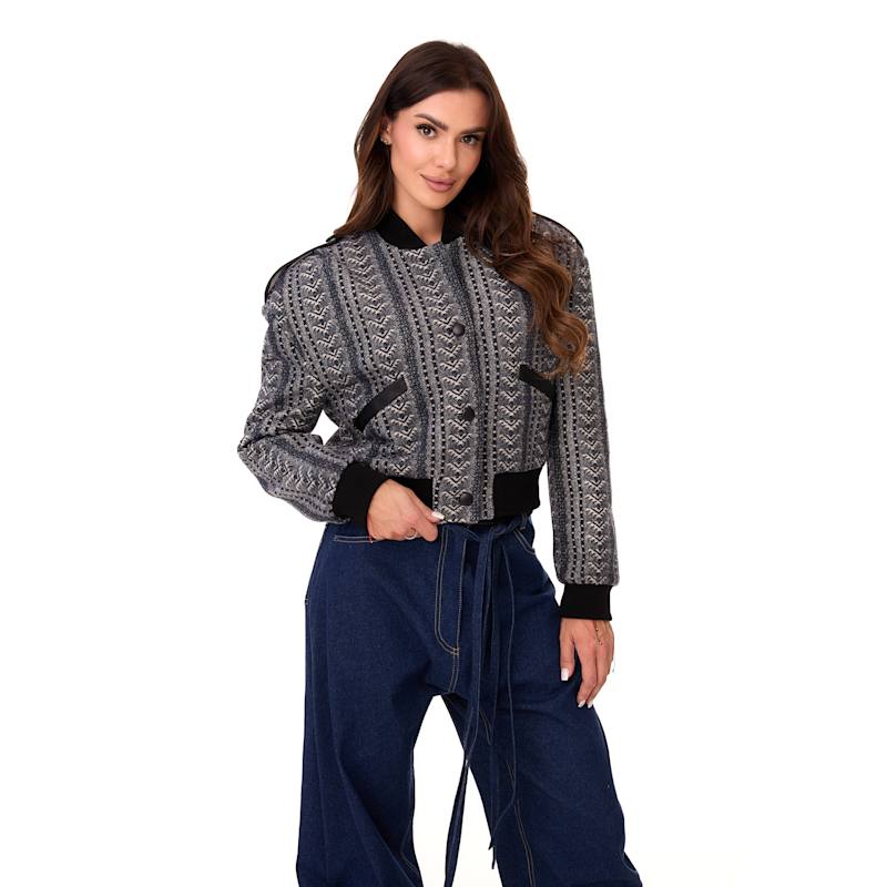 Thumbnail of Ira Wool Bomber Jacket In Navy Patterns image