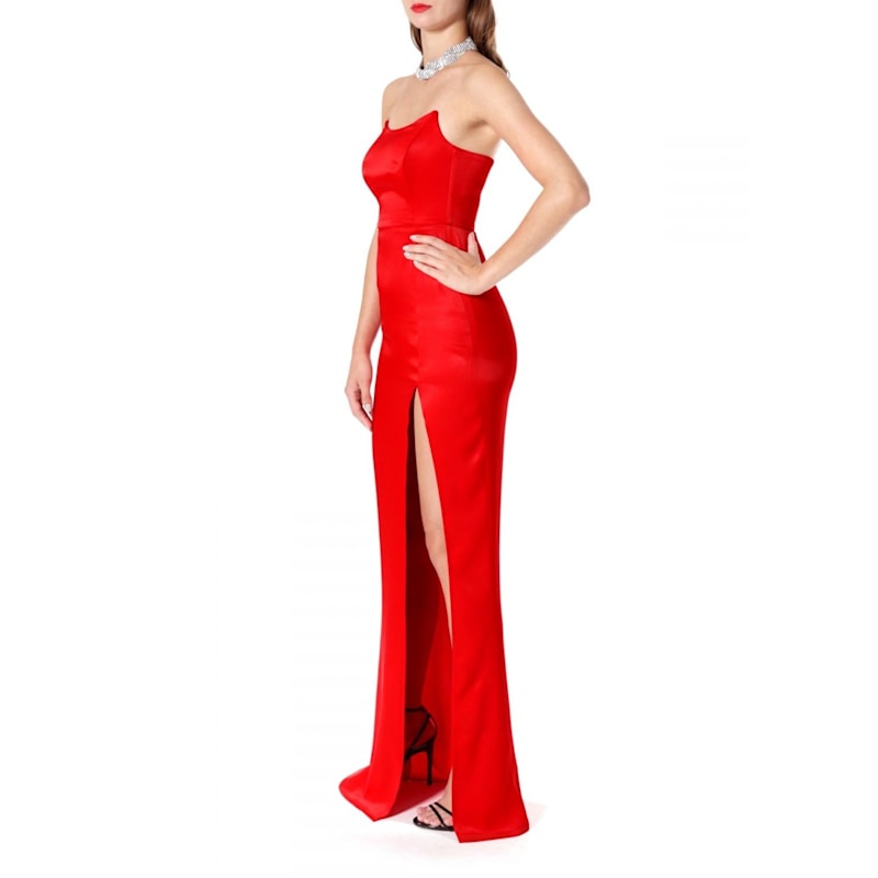 fitted lace wedding dress Red Velvet Cinch Front Dress, Red Velvet Holiday Dress – 3wishes.com main image 1