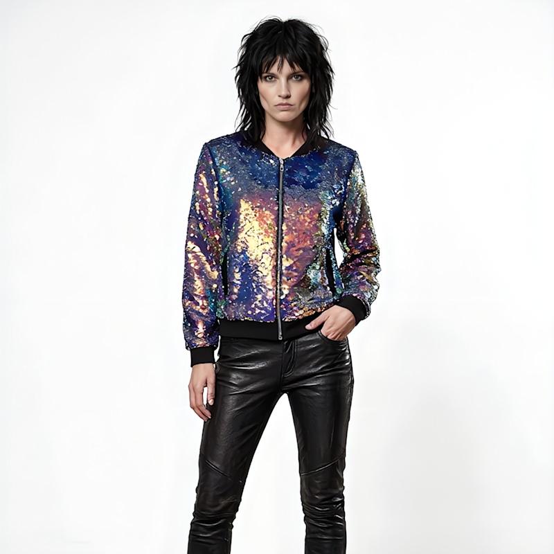 Thumbnail of Iridescent Oil Slick Sequin Bomber Jacket image