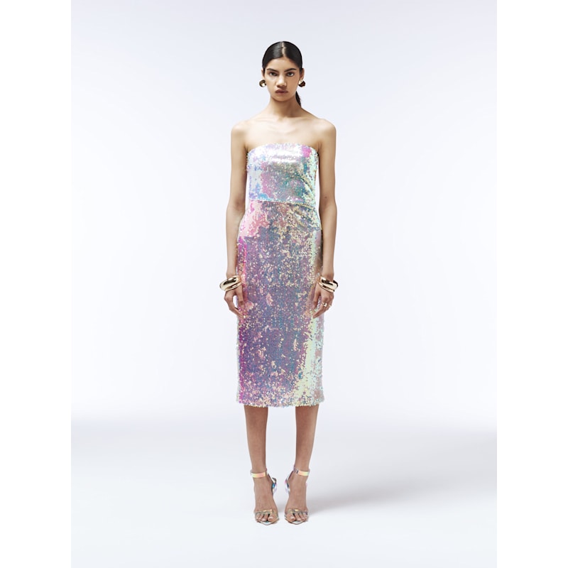 Iridescent Sequin Midi Dress In Holographic Opal | SOUR FIGS | Wolf & Badger