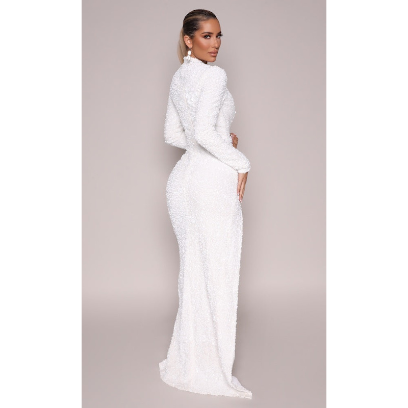 Thumbnail of Irina Long Sleeved Sequin Gown- White image