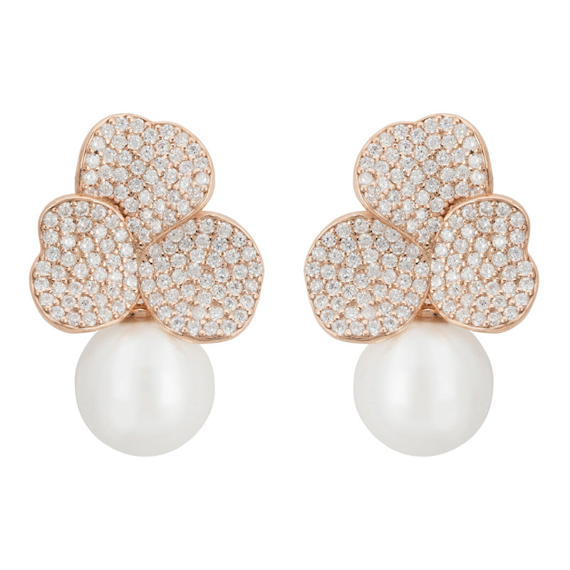 Thumbnail of Iris Flower And Pearl Dangle Earrings Rosegold image