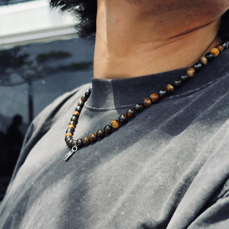 Thumbnail of Iron Tiger-Eye Stone With Silver Feather Pendant Men's Necklace image