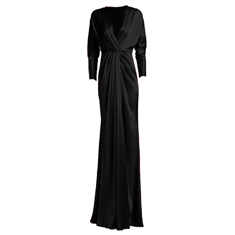 black dress with neck Prom Dress | Formal Dress | Maxi Dress | Black Prom Gown | Black | 12 | Synne V-Neck Maxi Dress - Black main image 1