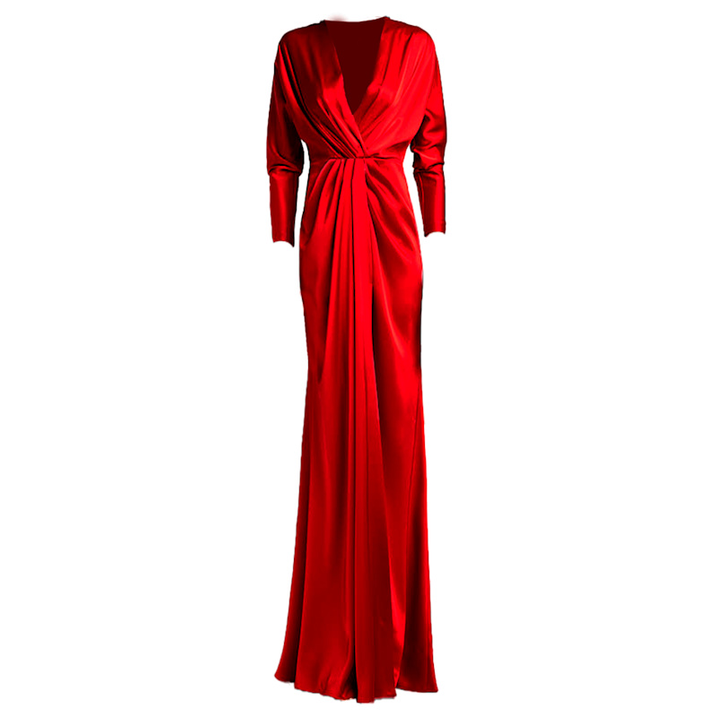 Isadora Red Triacetate Maxi Dress With V-Neck And Long Sleeves | Alina  Cernatescu | Wolf & Badger