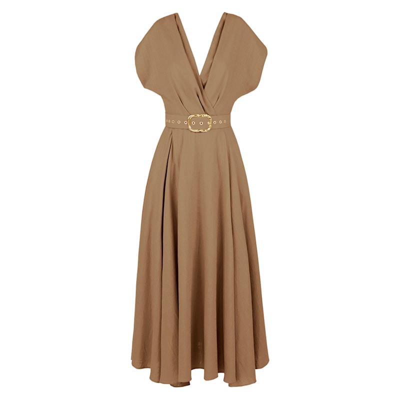 Thumbnail of Ischia Beige Linen  Office & Cocktail Midi Dress image