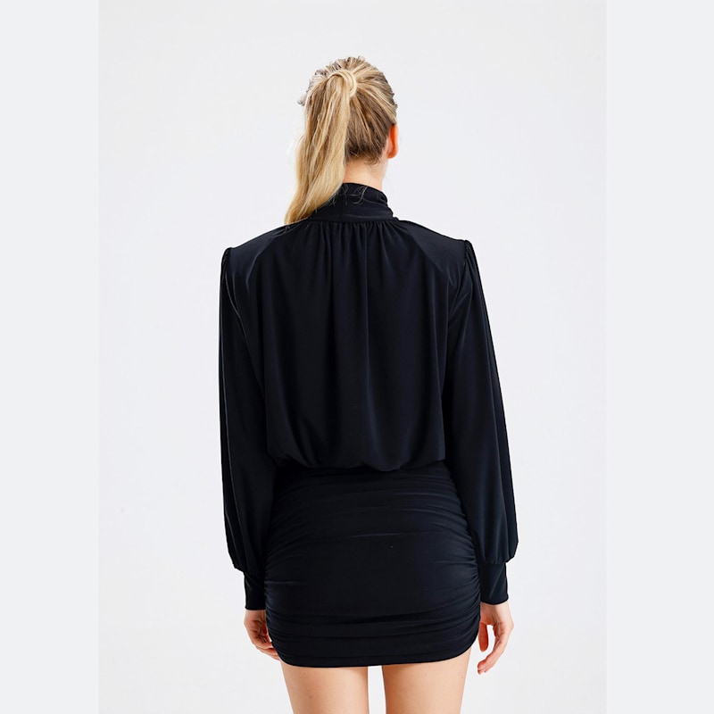 Thumbnail of Isla Black High-Neck Mini Dress image