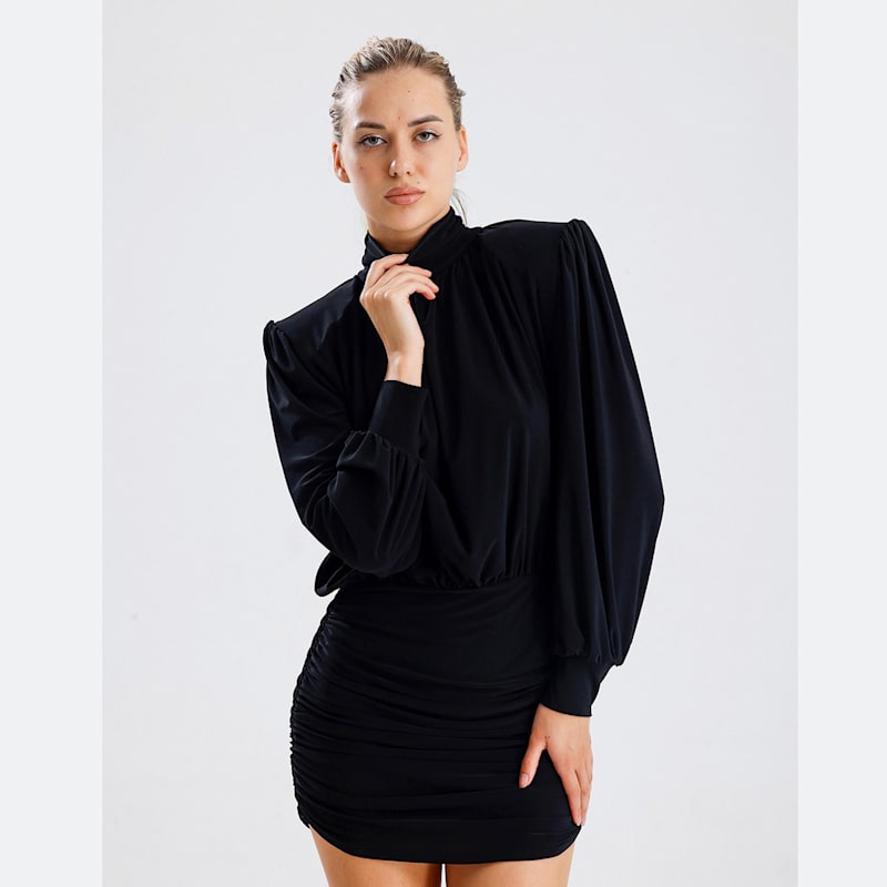 Thumbnail of Isla Black High-Neck Mini Dress image