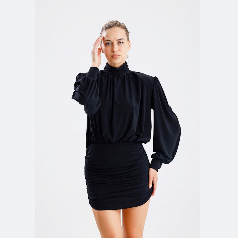 black satin high neck mini dress MALINA SABRINA BLUE MAXI DRESS 126 main image 1