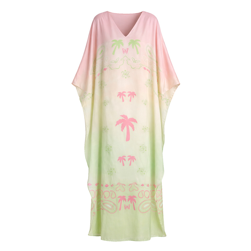 Thumbnail of Island Palm Print Silky Kaftan Abaya image