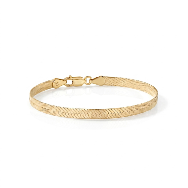 Thumbnail of Itallian Herringbone Sterling Silver Snake Chain Bracelet - Gold image