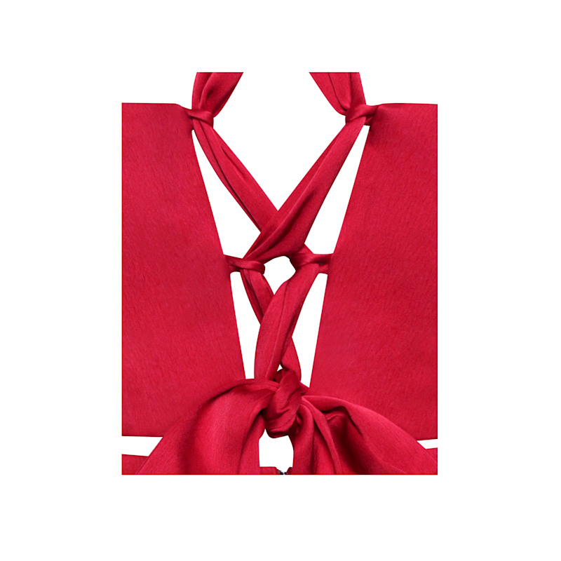 Thumbnail of Ivona Red Halter Neck Double Duchess Satin Gown image