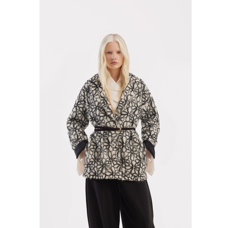 Thumbnail of Ivory Abstract Textured Jacket With Satin Lining image