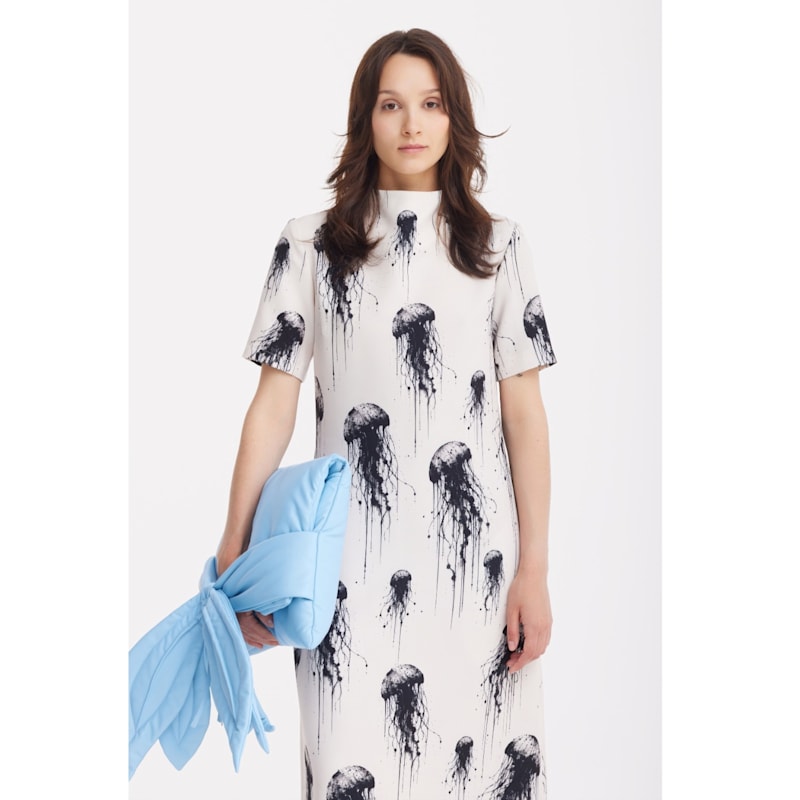 Thumbnail of Ivory Jellyfish Print Fluid A-Line Dress – Capsule Edition image