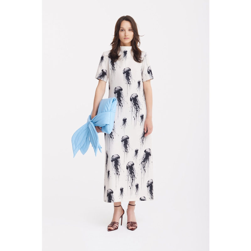 Thumbnail of Ivory Jellyfish Print Fluid A-Line Dress – Capsule Edition image