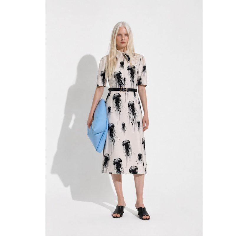 Thumbnail of Ivory Jellyfish Print Short Sleeve Midi Dress – Capsule Edition image