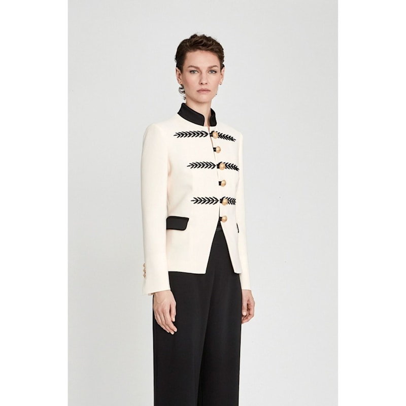 Thumbnail of Ivory Short Military Blazer With Black Embroidery image
