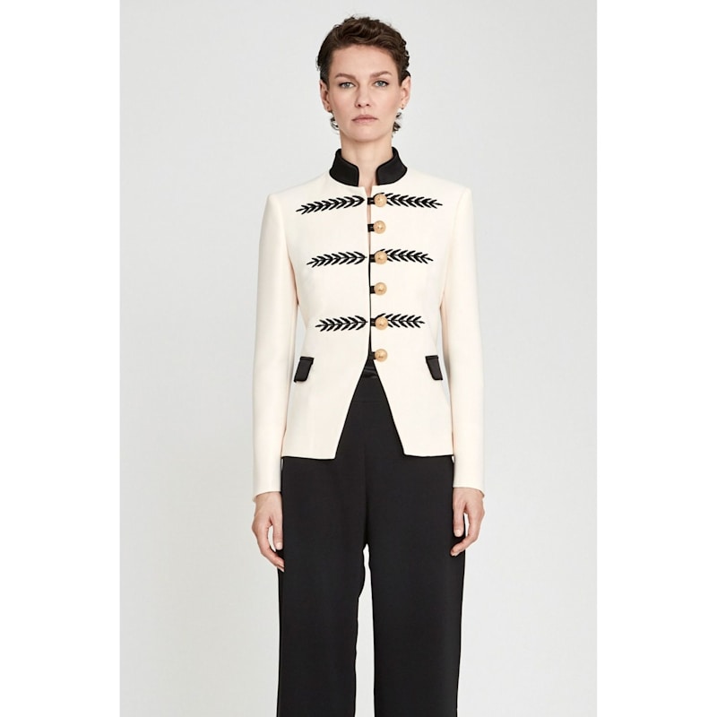 Thumbnail of Ivory Short Military Blazer With Black Embroidery image