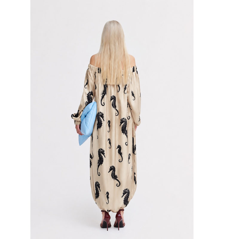 Thumbnail of Light Beige Off-Shoulder Seahorse Loose-Fit Dress – Capsule Edition image