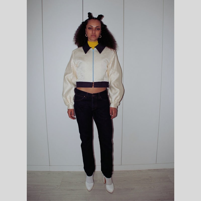 Thumbnail of Ivory Waffle Upcycled Bomber Jacket image