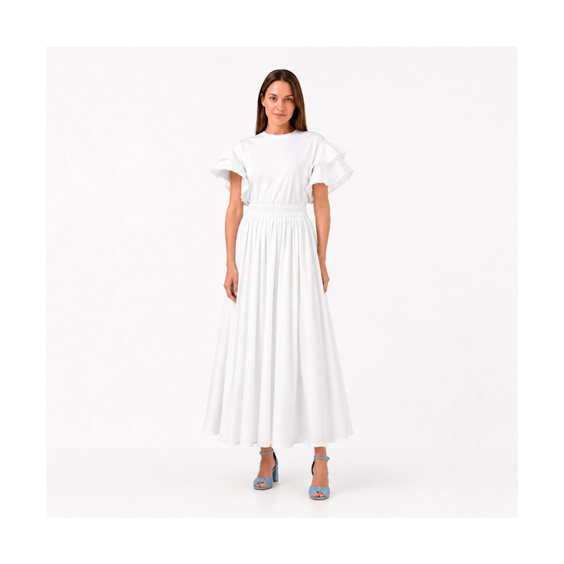Thumbnail of Ivory White Flowing Midi Skirt image