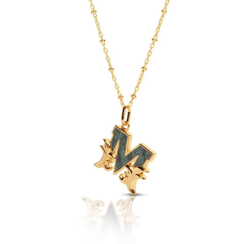 Thumbnail of Gold Plated M Initial Necklace With Green Marble image