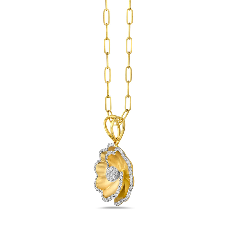 Thumbnail of Round Diamond Floral Pendant Necklace In 14K Yellow Gold image