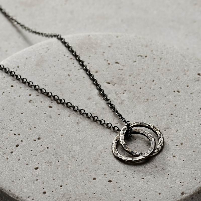 Thumbnail of Mens Oxidised Sterling Silver Textured Two Ring Russian Necklace image