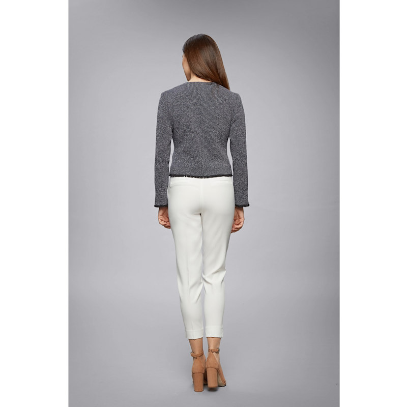 Thumbnail of Eleanor Navy & Cream Tweed Jacket With Fringing Detail image