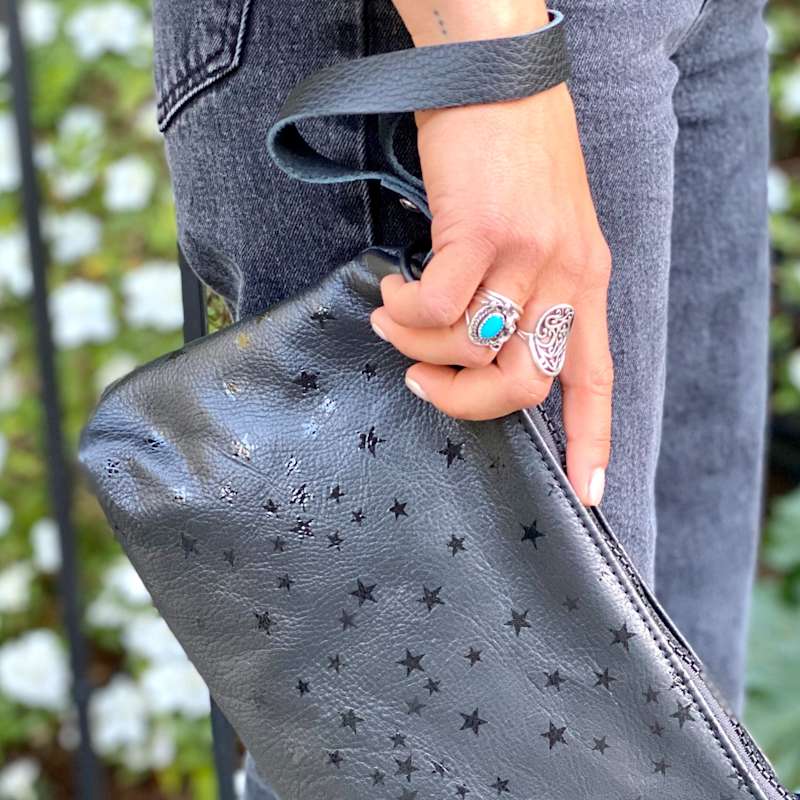 Nancy Crossbody Bag In Black Star Leather | Lynn Tallerico | Wolf